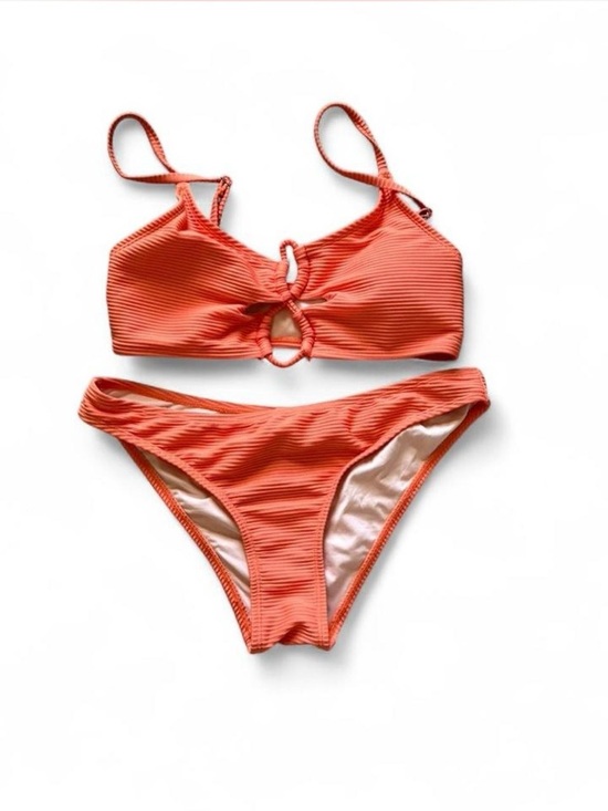 Cupshe Other - Cupshe Coral Orange Ribbed Ring-Front Bikini Set